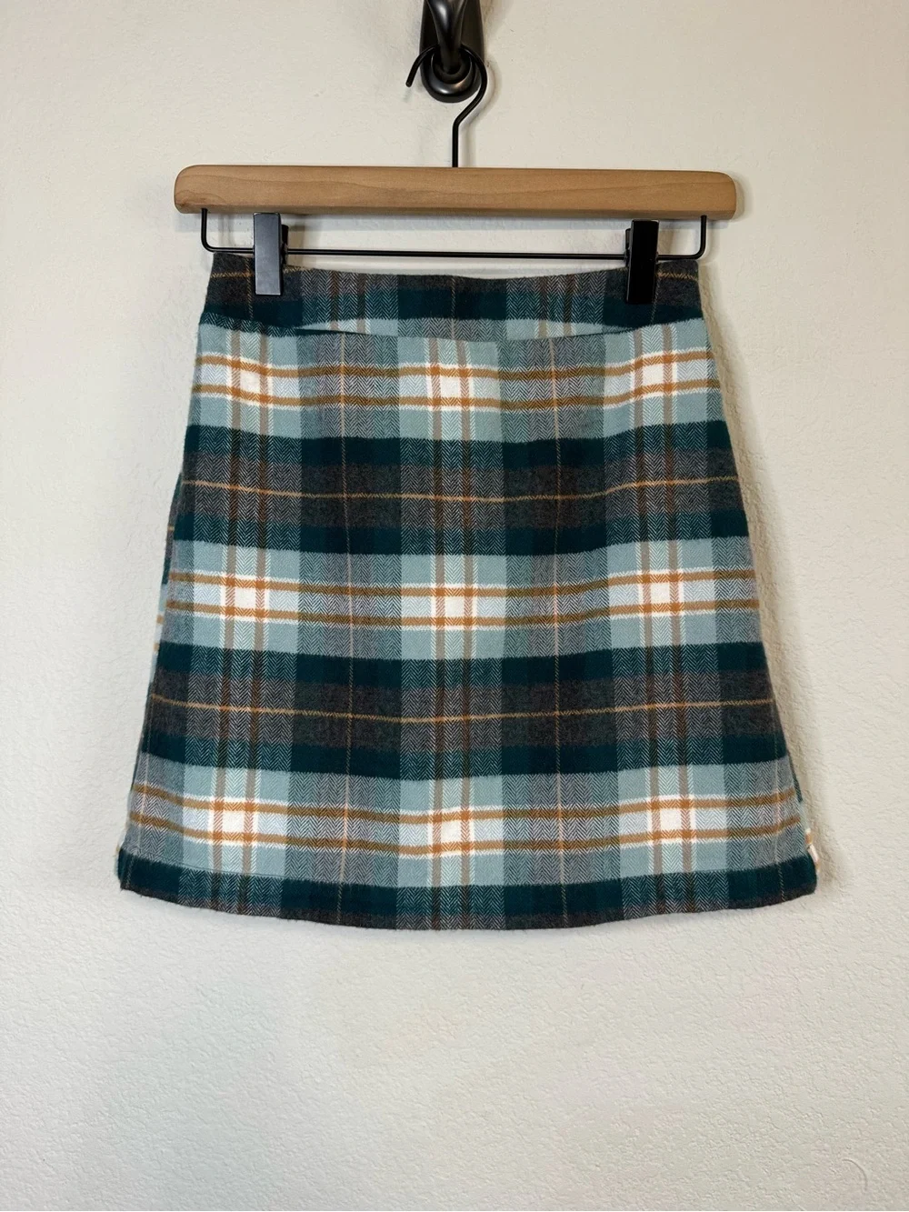 American Eagle Green Flannel Plaid Pull On Mini Skirt Academia Y2K Size XS